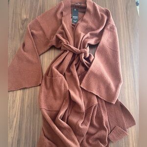 Cozy Belted Open-Front Cardigan in Rust